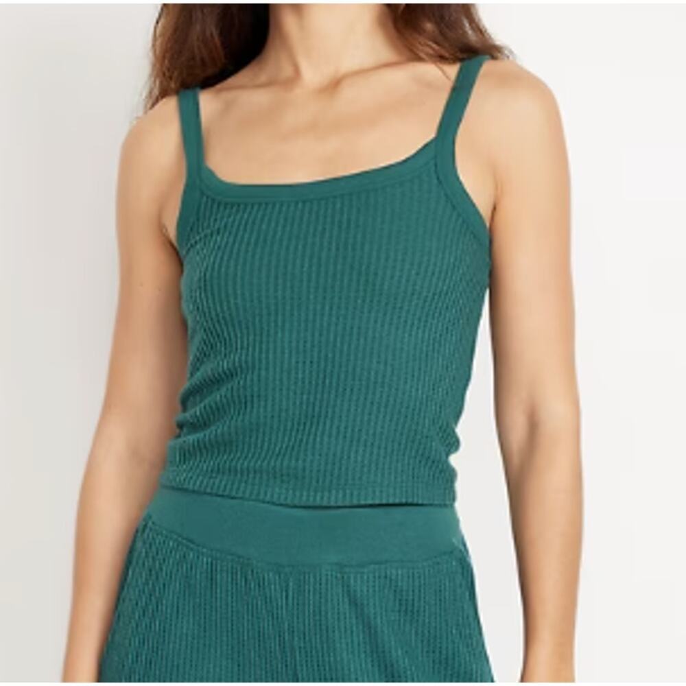 Old Navy Waffle Lounge Tank Top Green Moss Agate NEW Large